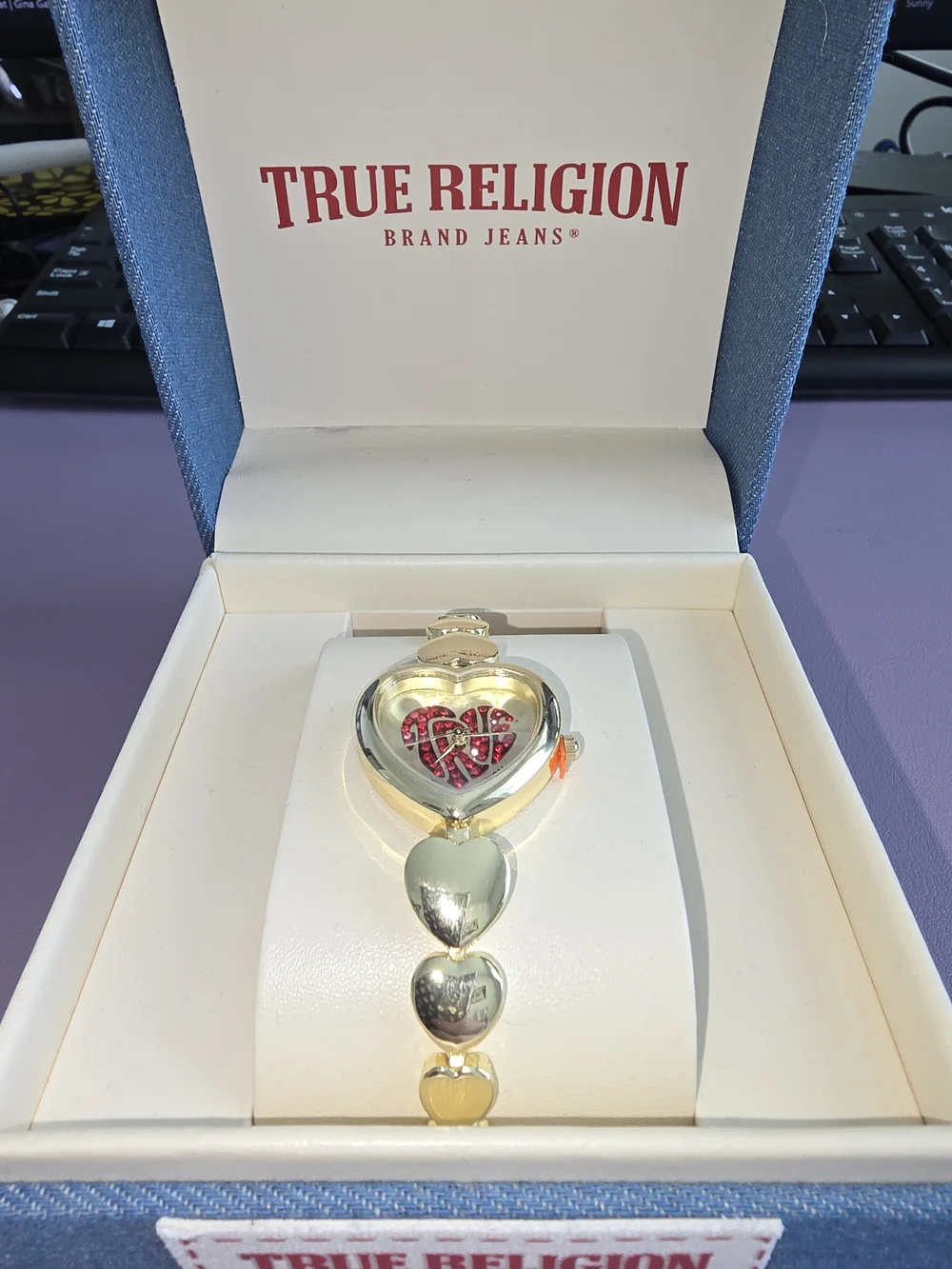 True Religion Gold Heart ❤️ Bracelet Watch - Red Accent Dial, Brand New in Box!